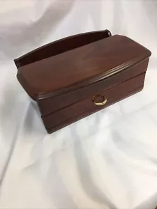 Cherry Finish Jewelry Box Green Felt Lining Good Condition 10”x6”x4”Preowned - Picture 1 of 12