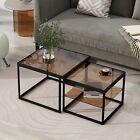 Modern Nested Coffee Table Set, High-Low Design, Brown Tempered Glass