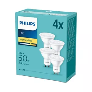 Bombillas de foco LED GU10 Philips 4,7W sin atenuación 2700K blanco cálido - paquete de 4 - Imagen 1 de 7