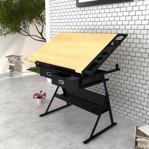 Adjustable Height Drawing Table Tiltable Tabletop Drafting Desk With 2 Drawers - Picture 1 of 8
