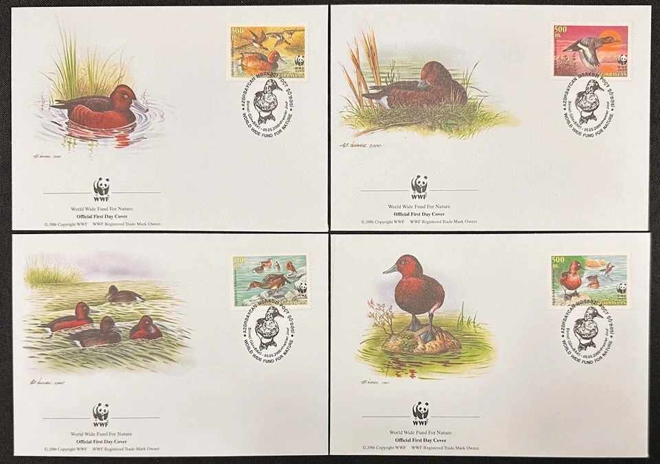 Azerbaiyán #704a-d FDC 2000 Fondo Mundial para la Naturaleza Conjunto de 4 cubiertas oficiales; WWF *d Foto 1 de 1