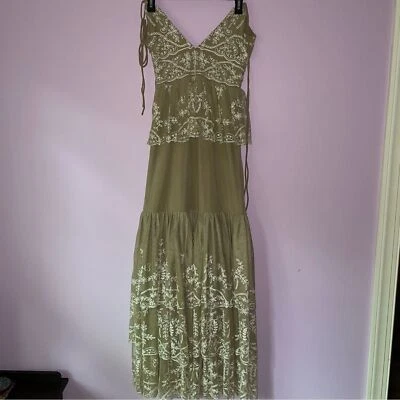 Tularosa XS макси платье галстук ремень ярусный вышитый богемное Cottagecore - Изображение 1 из 4