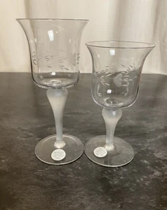 Princess House Exclusive Heritage Lead Set of 2 Crystal Glasses Etched Floral - Picture 1 of 12