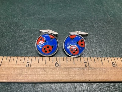 Gemelos Ladybugs de plata esterlina y esmalte Cloisonne Pfeiffer raros Foto 1 de 4