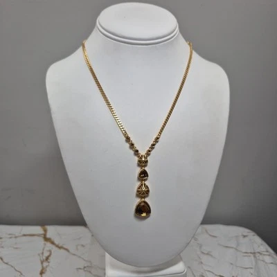 Moderno Collar Givenchy Cálido Cristal Amarillo Tono Dorado Lariat Y Gota Triángulo  Foto 1 de 4