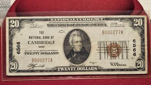 1929 Type 1 $20.00 Nat'l Bank of Cambridge Ohio OH Ch 6566 - Picture 1 of 2