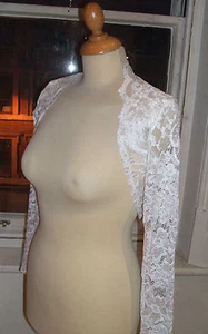 Baylis & Knight French Lace WHITE Long Sleeve BOLERO Stole WEDDING Shrug - Picture 1 of 6