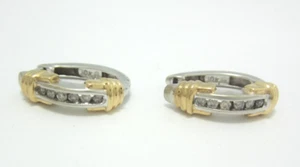 HERMOSOS ARETES COLGANTES/COLGANTES DE DIAMANTES DE ORO MULTITONO DE 14K .24CT. 5,2 G - Imagen 1 de 7