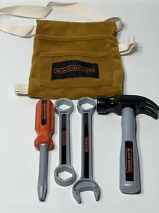 ChildrensToy Black & Decker Tool Pouch With Tools Hammer 2 Wrenches Screw Driver - Picture 1 of 7