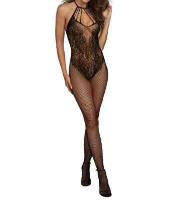 Dreamgirl 渔网身体袜内衣无裆泰迪设计和笼领 — 第 1/3 张图片