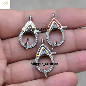 Pietra preziosa con chiusura diamantata Baguette Pavimentazione Gioielli Argento Sterling 925 - Foto 1 di 9