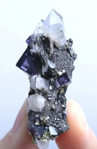 30g Natural Purple Fluorite & Wolframite Crystal Mineral Specimen/YaoGangXian - Picture 1 of 12