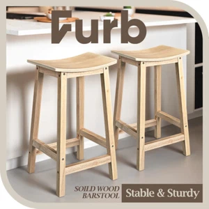 Furb Kitchen Wooden Bar Stools x 2 Dining Chairs Natural - Picture 1 of 7