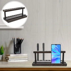 Wooden Pen Holder Office and Pencil with Phone Stand Fountain for Desk Display - Zdjęcie 1 z 12
