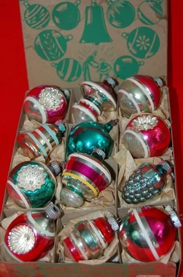 12 De Colección Brillantes Brite Tornado/OVNI Dbl Sangría Rayas Campana Vidrio Mercurio Adorno Caja Foto 1 de 4