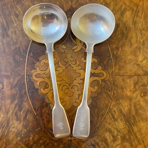 Antique Birmingham Sterling Silver Small Ladles Pair - Bild 1 von 6