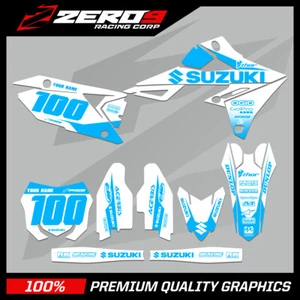 Custom MX Graphics Kit: SUZUKI RM RMZ 125 - 450 - BLOCK WHI/OLY-BLU - Picture 1 of 6