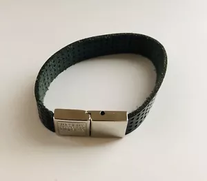 MARITHE FRANCOIS GIRBAUD Black Patent Leather Cut Out Silver Tone Bracelet - Picture 1 of 12