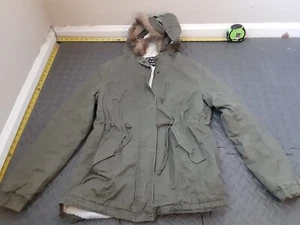 Ambiance Outerwear Hooded Lined Puffer Jacket Faux Fur Green Medium #S182 - Picture 1 of 3
