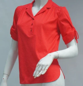 Vintage 70er-80er Jahre rot gepunktet Kurzarm Strick Bluse Retro Grannycore - Bild 1 von 10