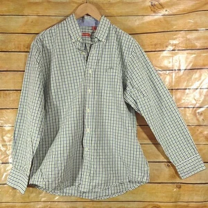 IZOD Men's Size M Blue Green White Plaid Stripe Long Sleeve Button Down Shirt - Picture 1 of 5