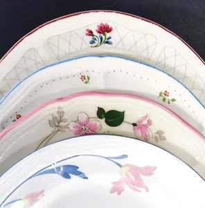Mismatched Salad Plates Pink Blue Florals Stoneware Mix and Match Set of 4 - Picture 1 of 15