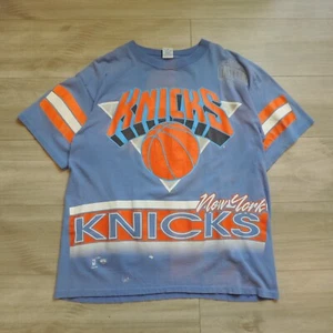Vintage 90s New York Knicks AOP Salem Sportswear T-Shirt L Faded Single Stitch - Picture 1 of 7