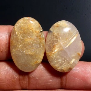 Natural Rutilated Quartz Oval Shape Loose Stone Cabochon 2 Pieces Lot 46 Carat - Picture 1 of 3