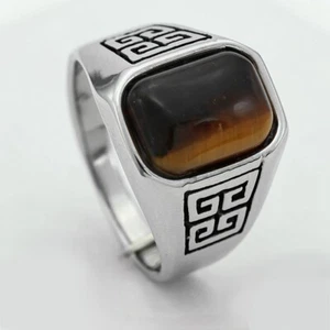 Men's Stainless Steel High Polish Tiger's-eye,Rings Classic #7-11 + Box - Picture 1 of 4