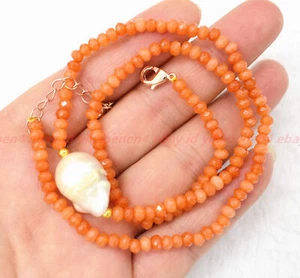 Charming Natural 2x4mm Faceted Orange Topaz White Baroque Pearl Necklace 16-28in - Picture 1 of 12