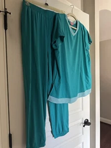 WOMAN WITHIN 2 PIECE LOUNGE SET, SIZE M 14/16. Teal With White Stripes - Picture 1 of 10