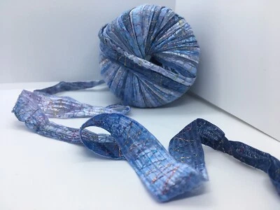 Tinkerbella Berlini Wide Ribbon Yarn #99 Blue Jazz w/ Glitter Zig Zag Accent 50g - Image 1 of 3