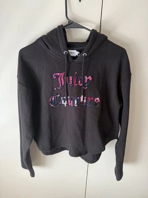 Sudadera con capucha negra recortada Juicy Couture para mujer con bordado talla L Foto 1 de 4