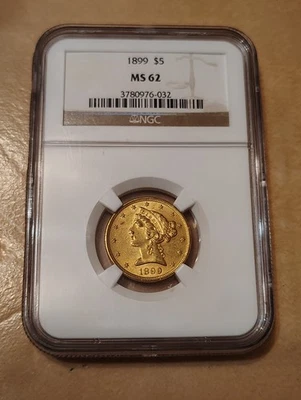 1899 Liberty Head Gold $5 Half Eagle US Coin NGC MS62 Philadelphia 1899-P - Image 1 of 3