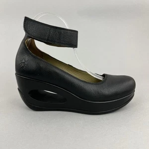 Fly London Heli Black Leather Slingback Platform Wedge Heels Dress Sandals UK4 - Imagen 1 de 12