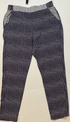 Cabi Strand Pants Size M Navy Blue White Stripe Printed Pull-On Pockets - Image 1 of 4