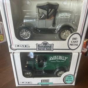 Agway 1912 Ford Open Cab Truck 1/25 Ertl & 1918 Runabout Diecast Banks Vintage - Picture 1 of 3