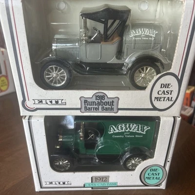 Agway 1912 Ford Open Cab Truck 1/25 Ertl & 1918 Runabout Diecast Banks Vintage - Image 1 of 3