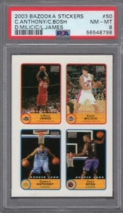 2003-04 LEBRON JAMES/ANTHONY/BOSH/MILICIC BAZOOKA STICKERS RC PSA 8 #50 HOF - Picture 1 of 2
