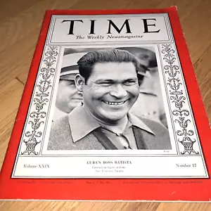 April 26, 1937 Time Magazine CUBA'S BOSS BATISTA with 2 LOU GEHRIG ADVERTISEMENT - Foto 1 di 12