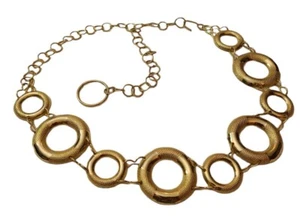 Women Gold Metal Large Circles Links Wide Belt Hip Waist 30" - 38" Adjustable - Picture 1 of 10