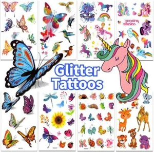 Kinder Cartoon Glitzer Wasserdicht Körper Temporäre Tattoos Aufkleber Abnehmbar USA - Bild 1 von 12