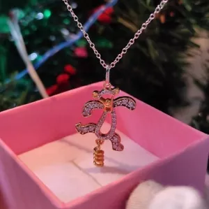 14K Yellow Gold Plated 1.00 Ct Real Moissanite Winnie the Pooh Pendant Necklace - Picture 1 of 5