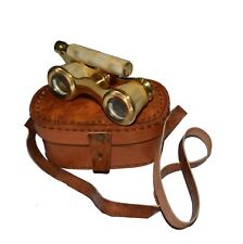 Brass Binocular Antique Mother Of Pearl Binocular Lorgnette Nautical Leather Box
