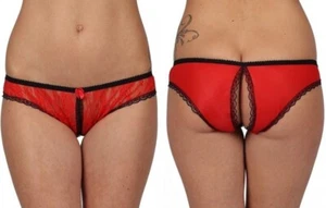 Lace Crotchless Knickers Size 8 10 12 Sexy Open Crotch Briefs Red Black Sheer - Picture 1 of 14
