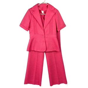 Vintage Silk Polyester Blend Bright Pink 3-Piece Leisure Suit Womens 16 Barbie - Picture 1 of 9