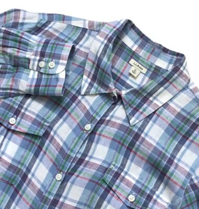 LL Bean Women's Light Blue Plaid Roll Tab 100% Linen Long Sleeve Button Up XL - Picture 1 of 8
