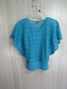 lei 2 Piece Top Size M 7 8 Girls Blue Tank Top Lace Shrug Over Connected Casual - Picture 1 of 4