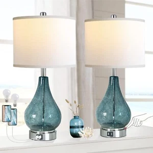 Glass Table Lamp for Living Room Bedroom Set of 2,22.5" LED Light +Touch Control - Picture 1 of 6