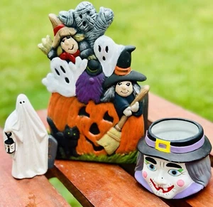 Vintage MCM kitschige Halloween handbemalte Keramik Figuren & Übertopf 3er Set gruselig - Bild 1 von 16